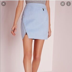 Misguided Baby Blue Faux Suede Zip Detail Mini Skirt